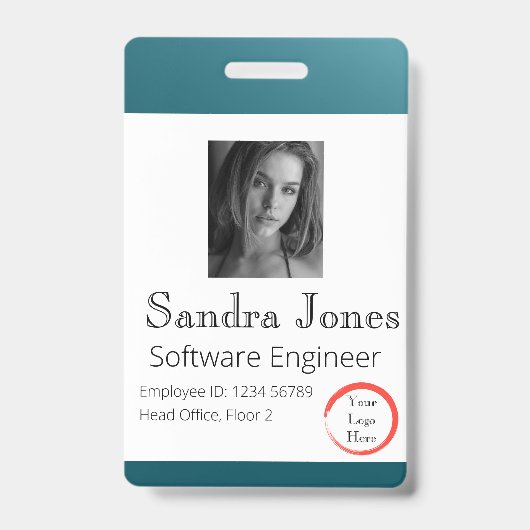 Badge Carte d'identité bleue Turquoise (Vertical/Portrai (Avant)