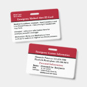Badge Carte d'identité d'alerte Médicale d'urgence perso (Recto et verso)