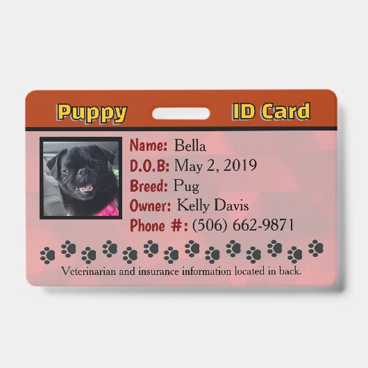 Badge Carte d'identité de chien (Avant)