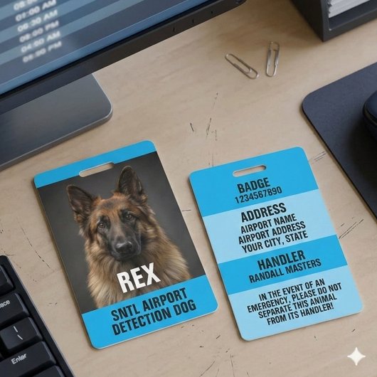 Badge Carte d'identité de chien de détection bleu à fort