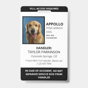 Badge Carte d'identité de chien de service noir et blanc