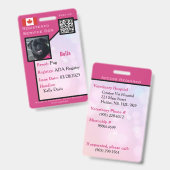 Badge Carte d'identité de chien de service rose vertical (Avant & arrière)