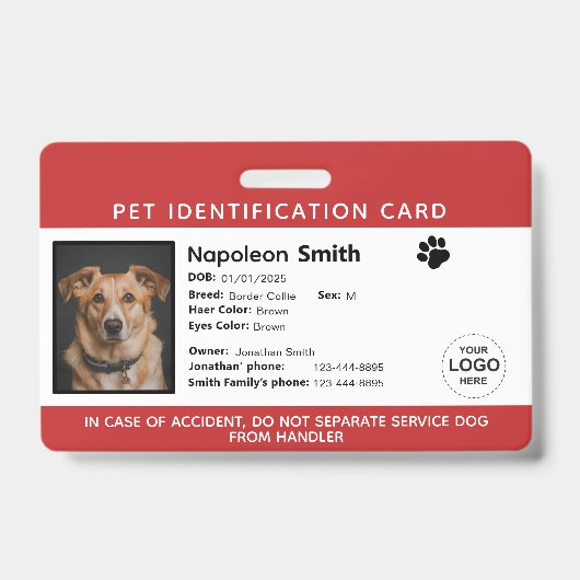 Badge Carte d'identité de chien éditable, Logo de chien (Avant)