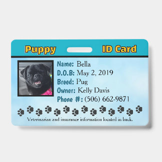 Badge Carte d'identité de chiot - Bleue