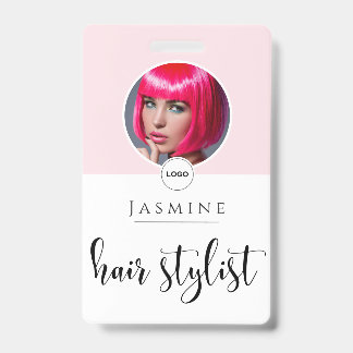 Badge Carte d'identité de coiffeur élégante rose pâle et
