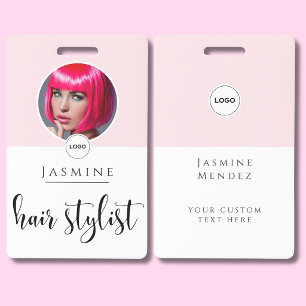Badge Carte d'identité de coiffeur élégante rose pâle et