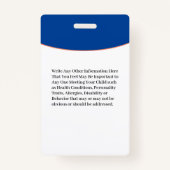 Badge Carte d'identité de fille pour enfant Personnalise (Dos)