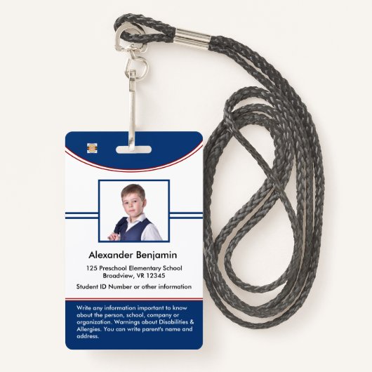 Badge Carte d'identité de la fille d'un élève de l'école (Devant avec lanière)