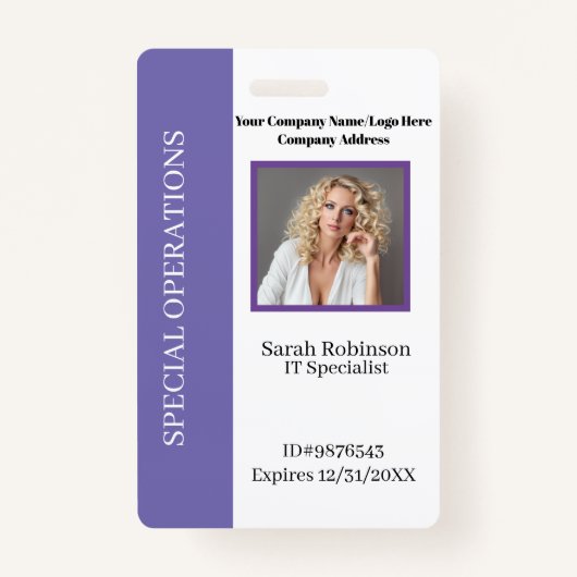 Badge Carte d'identité de la société avec code-barres (Devant)