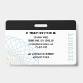 Badge Carte d'identité de l'agent de sécurité personnali (Arrière)