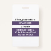 Badge Carte d'identité de l'assistant médical personnali (Dos)