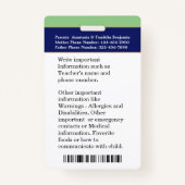 Badge Carte d'identité de l'école photo de l'élève Badg (Dos)