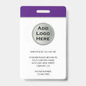 Badge Carte d'identité de l'employé avec nom, photo, log (Arrière)
