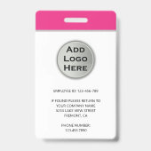 Badge Carte d'identité de l'employé avec nom, photo, log (Arrière)