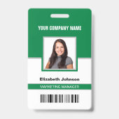 Badge Carte d'identité de l'employé avec nom, photo, log (Avant)