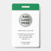 Badge Carte d'identité de l'employé avec nom, photo, log (Arrière)
