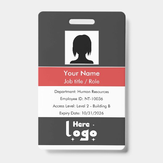 Badge Carte d'identité de l'employé avec photo et code Q (Avant)
