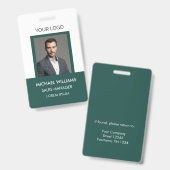 Badge Carte d'identité de l'employé Blanc Vert (Avant & arrière)