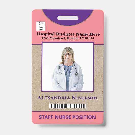 Badge Carte d'identité de l'employé Code-barres Logo Pho (Avant)