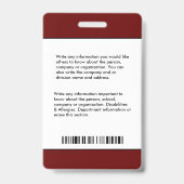 Badge Carte d'identité de l'employé de l'hôpital (Arrière)