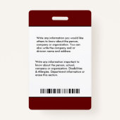 Badge Carte d'identité de l'employé de l'hôpital (Dos)