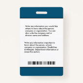 Badge Carte d'identité de l'employé de l'hôpital (Dos)