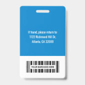 Badge Carte d'identité de l'employé de l'hôpital avec no (Arrière)