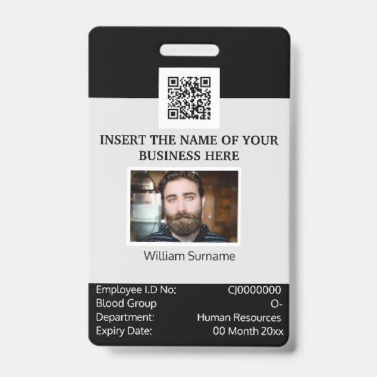 Badge Carte d'identité de l'employé PERSONNALISÉ modèle (Avant)