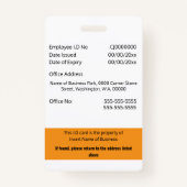 Badge Carte d'identité de l'employé PERSONNALISÉ modifia (Dos)