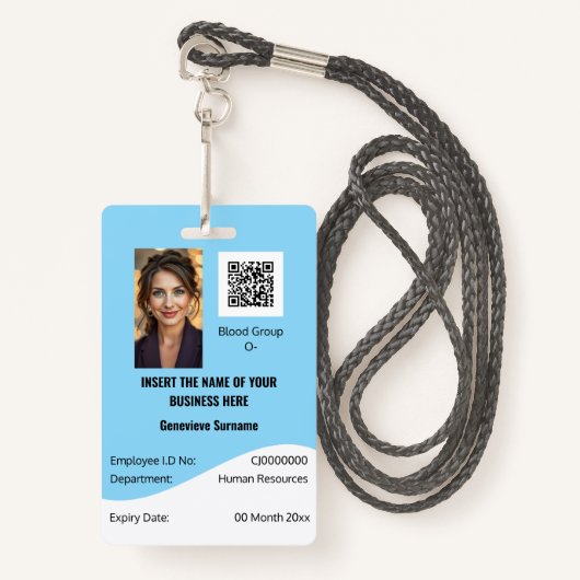 Badge Carte d'identité de l'employé PERSONNALISÉ modifia (Devant avec lanière)