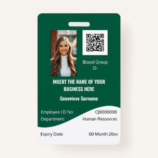 Badge Carte d'identité de l'employé PERSONNALISÉ vert mo
