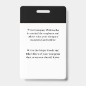 Badge Carte d'identité de l'employé Photo personnalisé (Arrière)