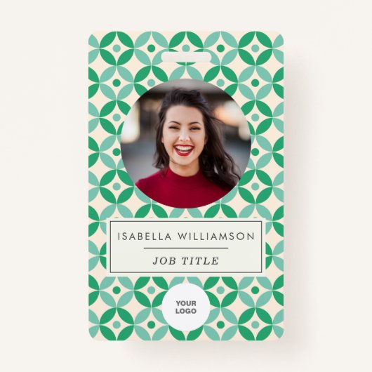 Badge Carte d'identité de l'employé vert géométrique (Devant)