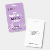 Badge Carte d'identité de l'enseignant du camp de musiqu (Front & Back)