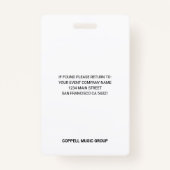 Badge Carte d'identité de l'enseignant du camp de musiqu (Dos)