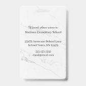 Badge Carte d'identité de l'enseignant Nom École Modèle  (Arrière)