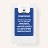 Badge Carte d'identité de l'enseignant simple | Blue Col (Dos)