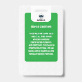 Badge Carte d'identité de l'enseignant simple | Green Co (Dos)