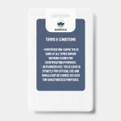 Badge Carte d'identité de l'enseignant simple | Navy Col (Arrière)