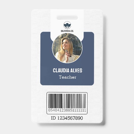 Badge Carte d'identité de l'enseignant simple | Navy Col (Avant)