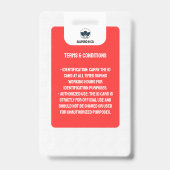 Badge Carte d'identité de l'enseignant simple | Red Coll (Arrière)