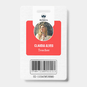 Badge Carte d'identité de l'enseignant simple Red Coll