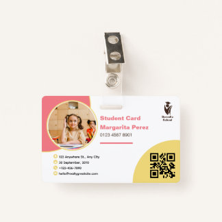 Badge Carte d'identité de l'étudiant rose doux et jaune 