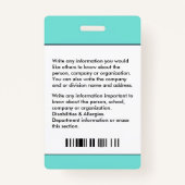 Badge Carte d'identité de l'hôpital d'affaires de l'empl (Dos)