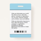 Badge Carte d'identité de l'hôpital d'affaires de l'empl (Dos)