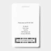 Badge Carte d'identité de l'infirmière de l'employé du c (Arrière)