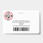 Badge Carte d'identité de pompier personnalisée avec pho (Arrière)