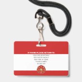 Badge Carte d'identité de pompier photo moderne (Arrière avec lanière)