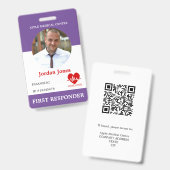 Badge Carte d'identité de premier intervenant personnali (Avant & arrière)