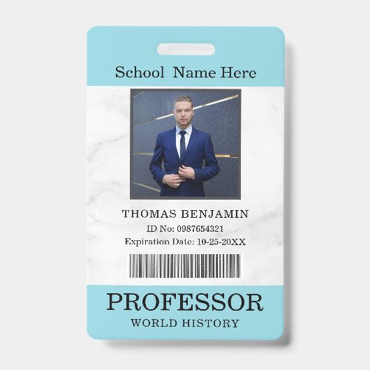 Badge Carte d'identité de professeur Nom École Modèle Ba (Avant)